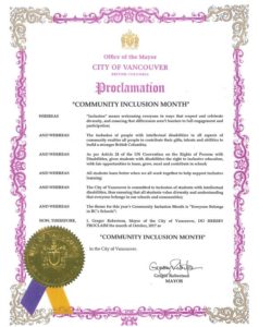 City of Vancouver Proclamation: Community Inclusion Month