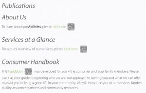 Links to our About Us, Services at a Glance, and Consumer Handbook documents with the ReadSpeaker icon next to each