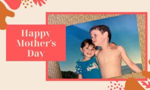 Happy Mother's day greeting with image of two young children smiling at the beach