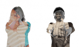 Two silhouettes with vintage photographs of fathers superimposed
