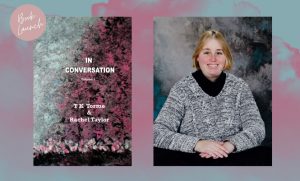 Author T.K. Torme and the cover of In Conversation Volume 1