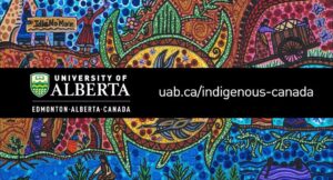 Indigenous illustration of a turtle's back, with many intricate details representing elements of nature. Banner reads University of Alberta - Indigenous History